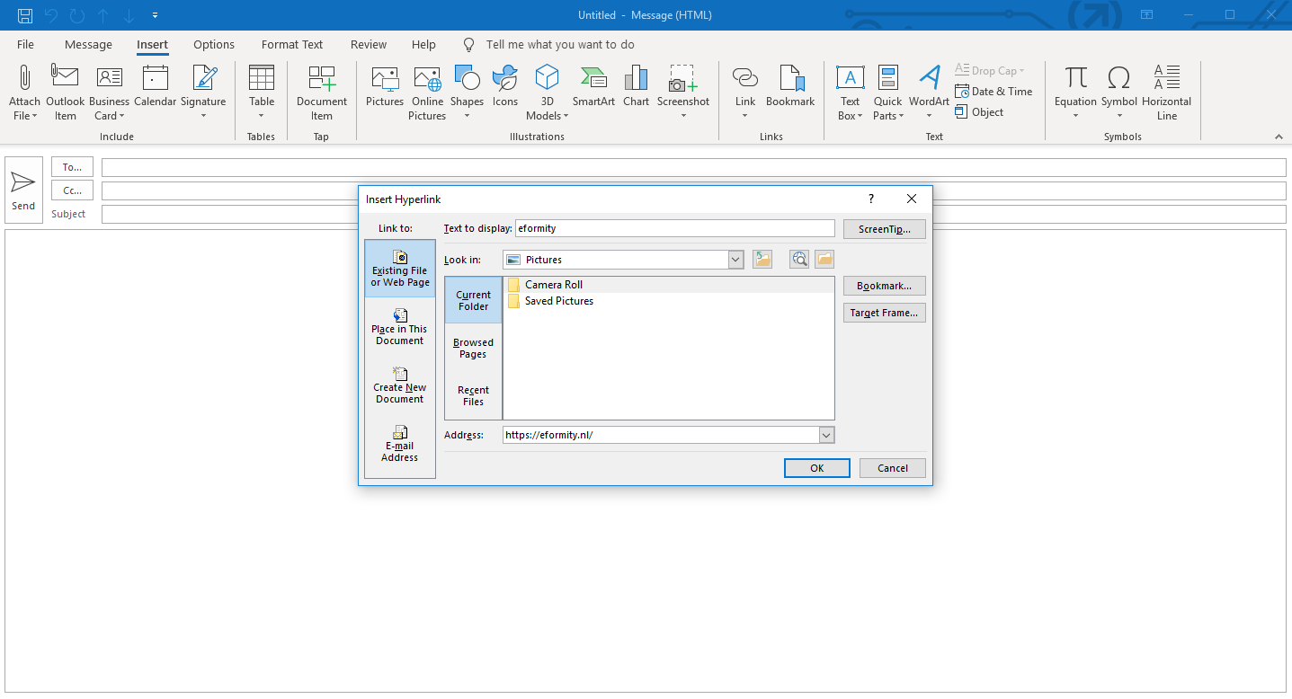 Hyperlink toevoegen in microsoft Outlook